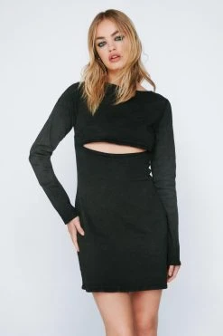 Cut Out Acid Wash Denim Mini Dress