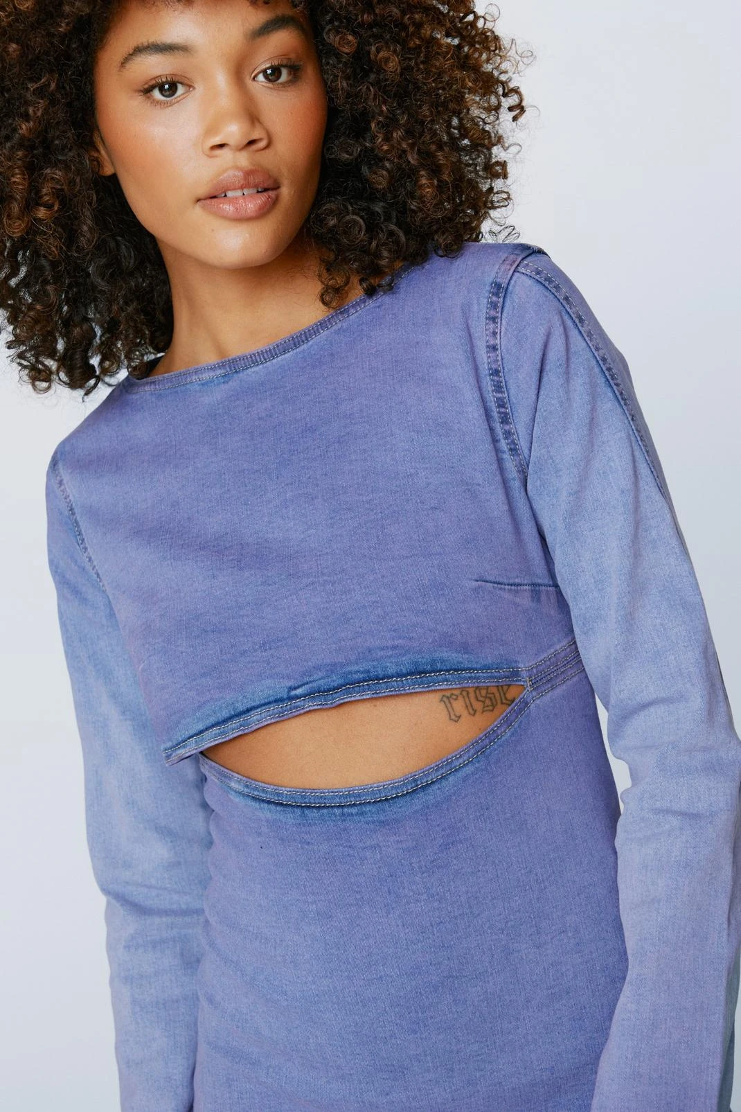 Cut Out Acid Wash Denim Mini Dress
