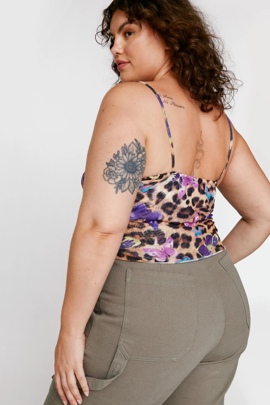 Plus Size Butterfly Leopard Print Mesh Cami Top - Image 3
