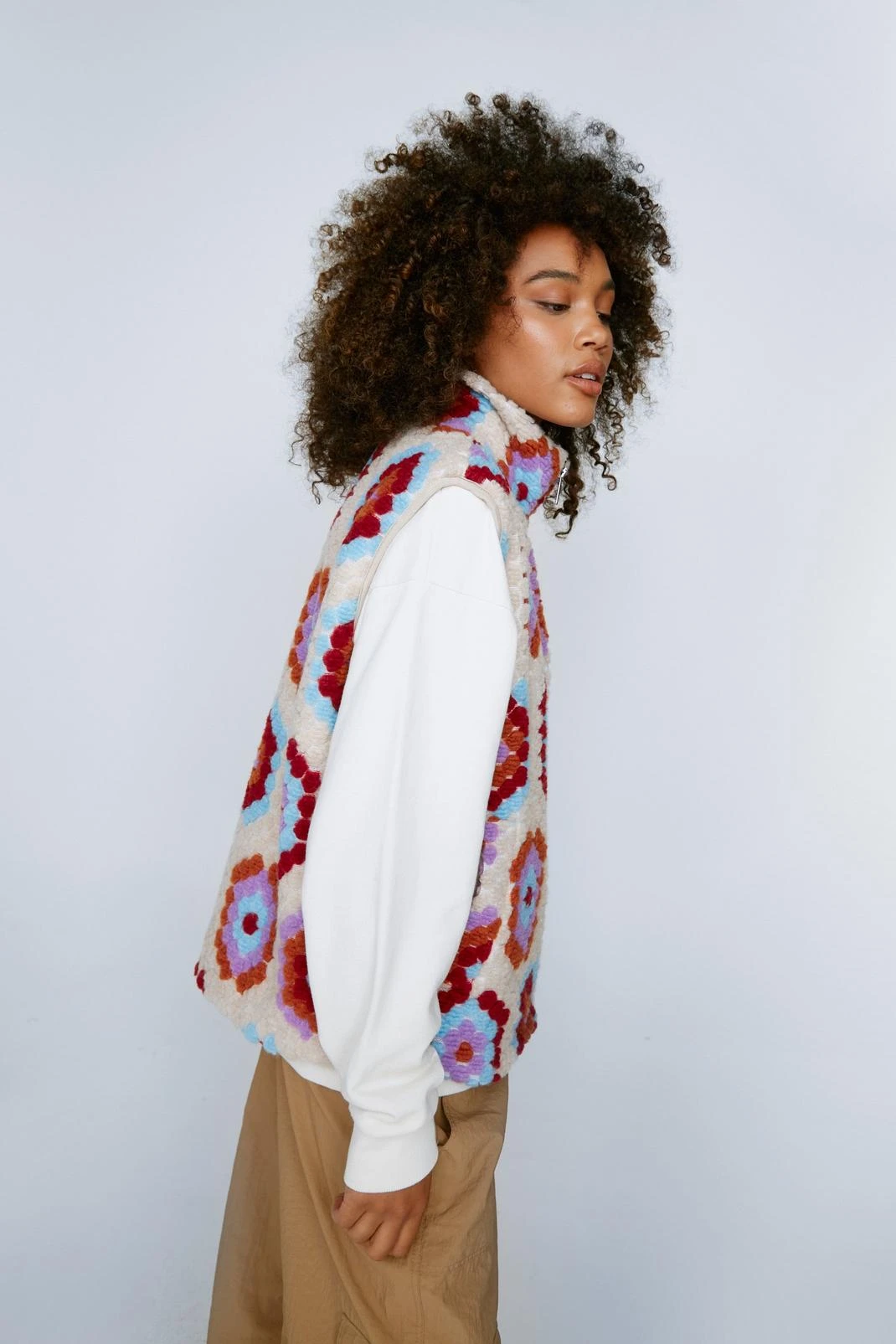 Aztec Print Zip Through Fleece Vest - Image 2