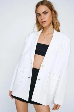 Contrast Stitch Single Breasted Blazer