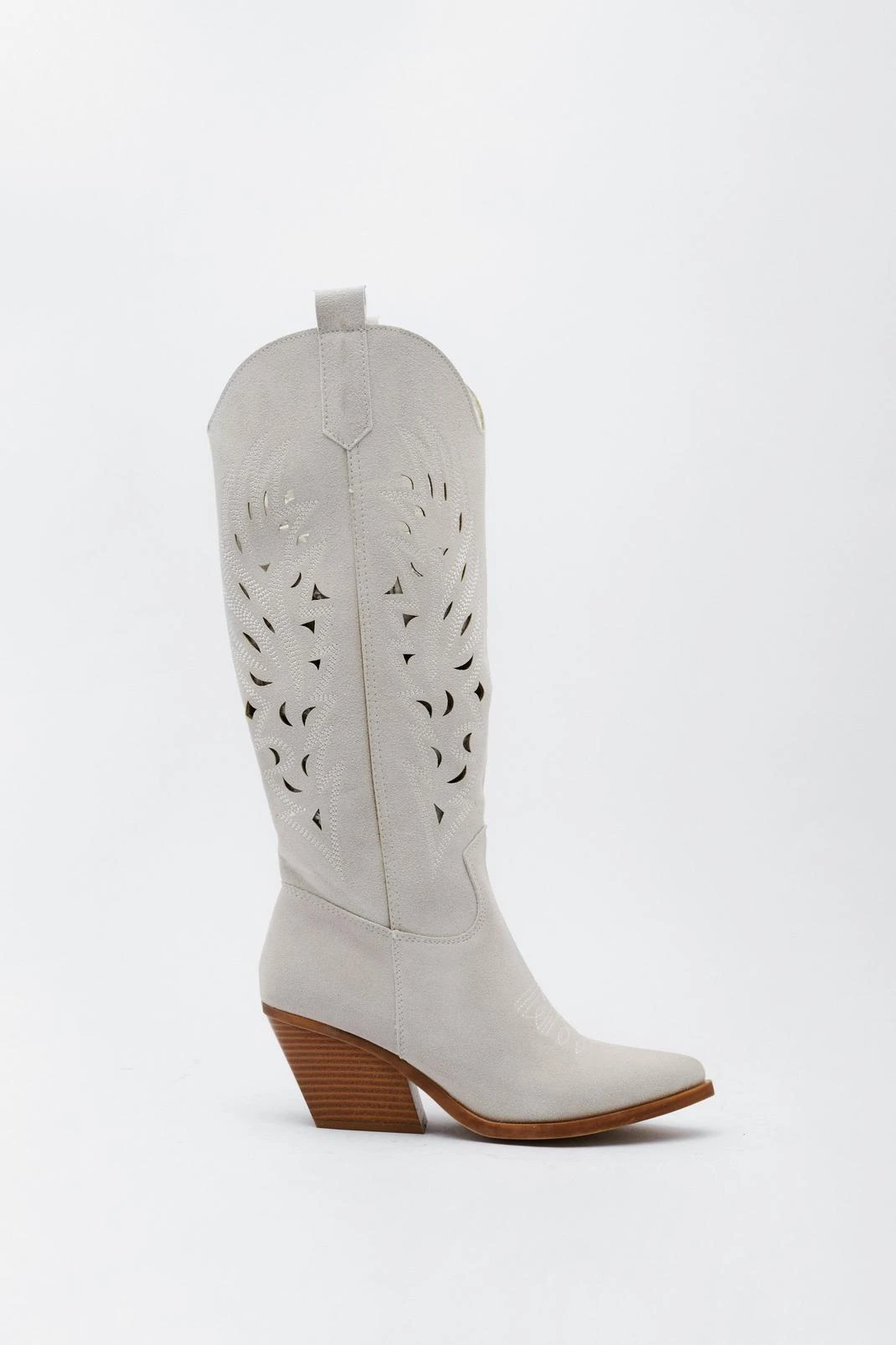 Faux Suede Burnished Knee High Cowboy Boots - Image 2