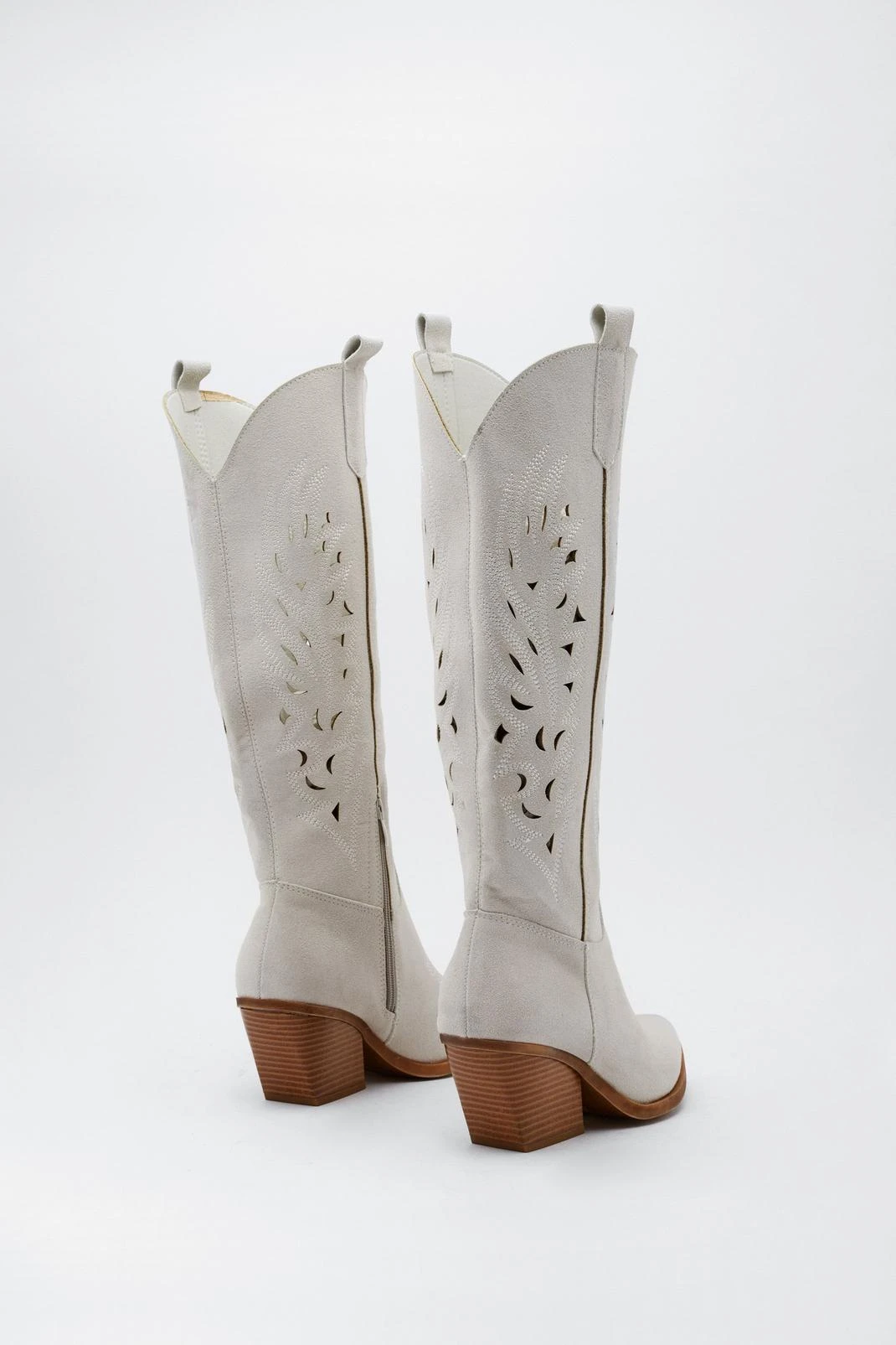 Faux Suede Burnished Knee High Cowboy Boots - Image 3