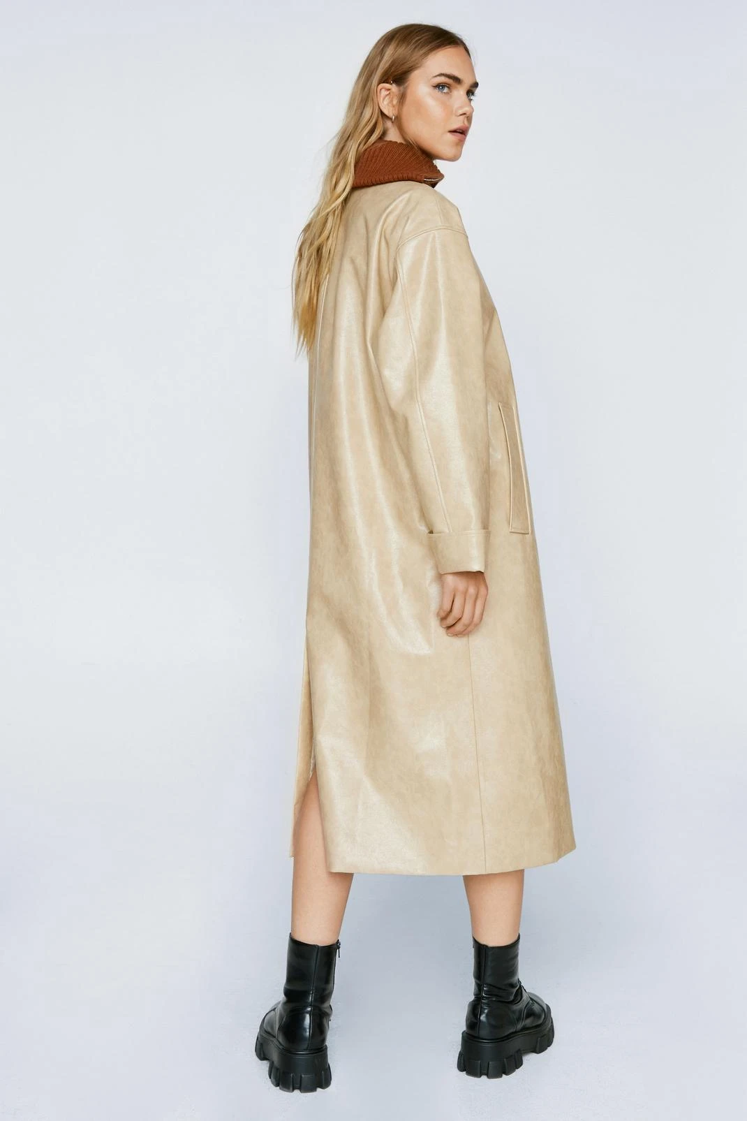 Premium Toggle Detail Faux Leather Vinyl Coat - Image 3