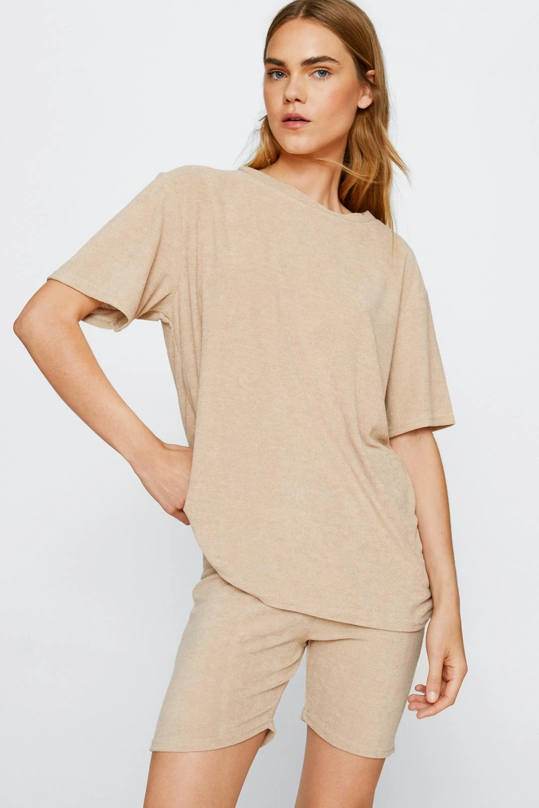 Towelling Crew Neck Top And Short Set - Image 5