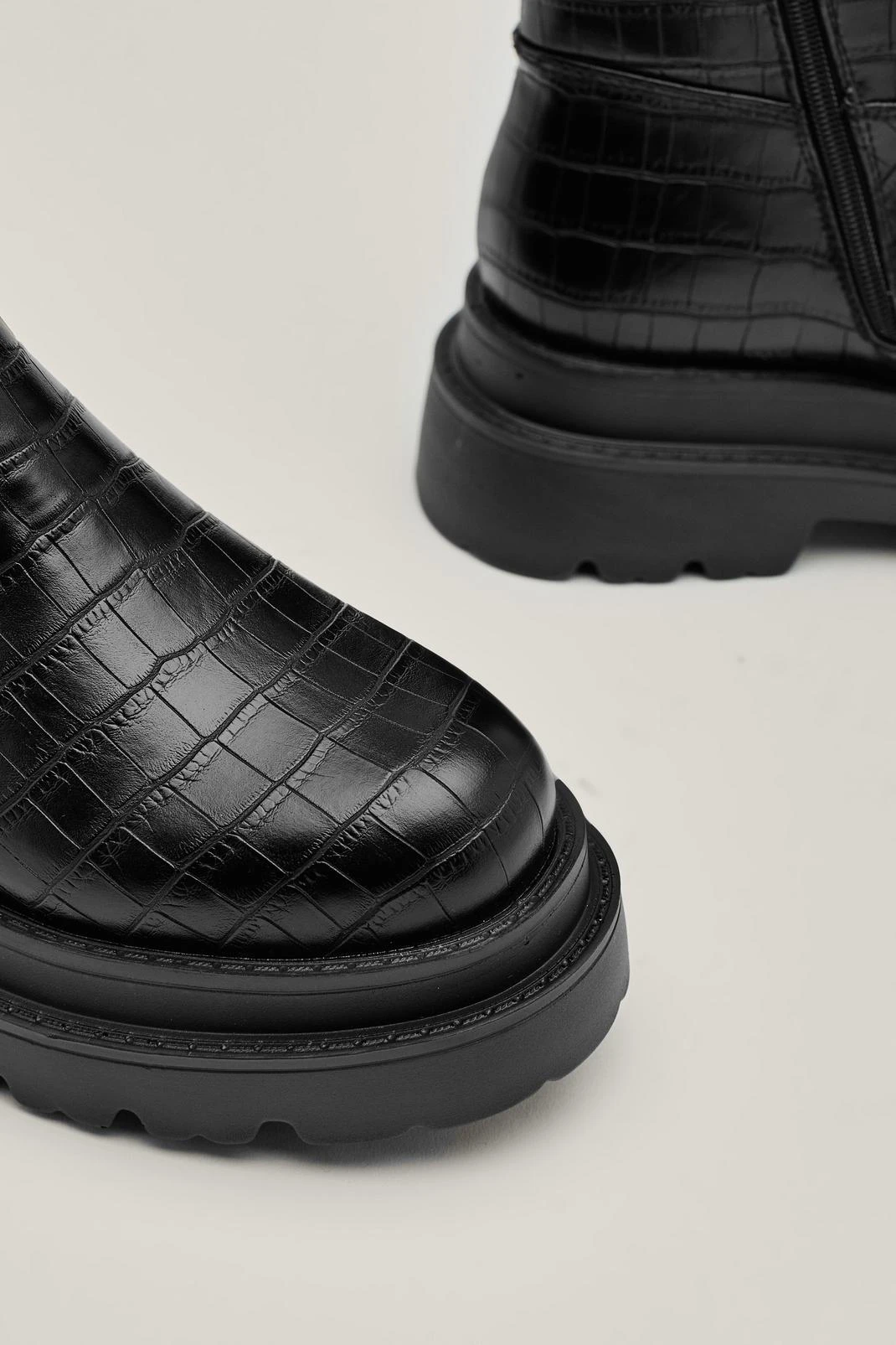 Chunky Croc Embossed Zip Down Ankle Boots - Image 3