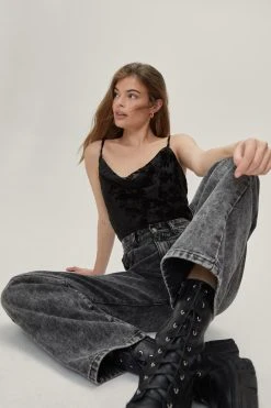 Devore Cowl Neck Cropped Cami Top -Nasty Gal shop womens black devore cowl neck cropped cami top 3