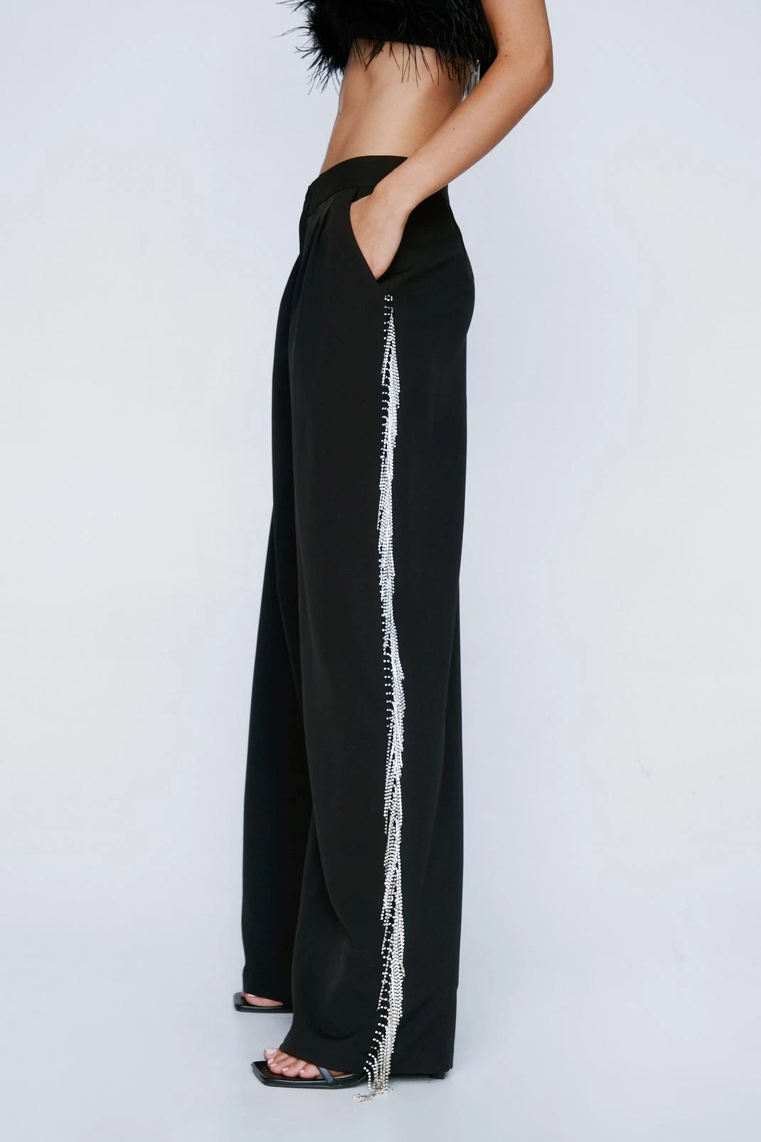 Diamante Trim Wide Leg Pants - Image 2