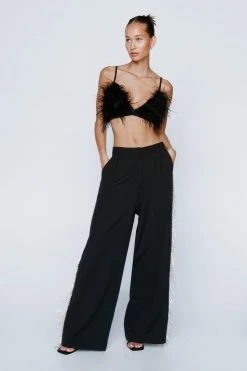 Diamante Trim Wide Leg Pants