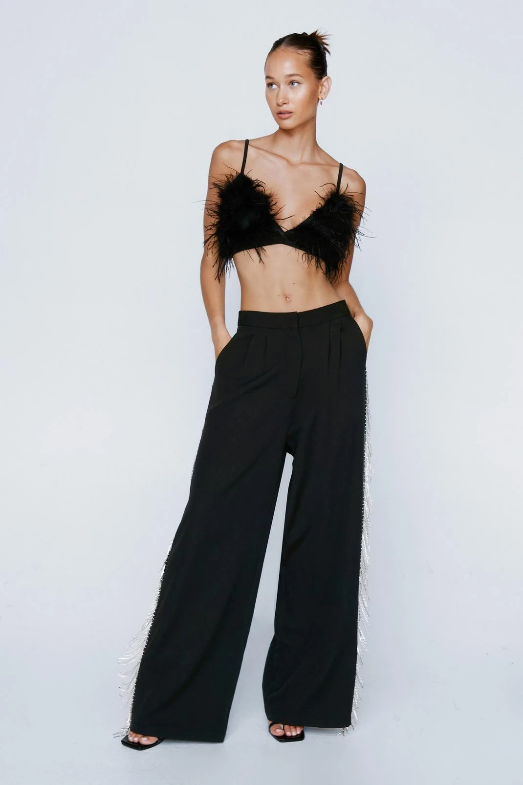 Diamante Trim Wide Leg Pants