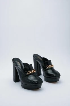 Faux Croc Chain Platform Mules 8 Faux Croc Chain Platform Mules -Nasty Gal shop womens black faux croc chain platform mules 2