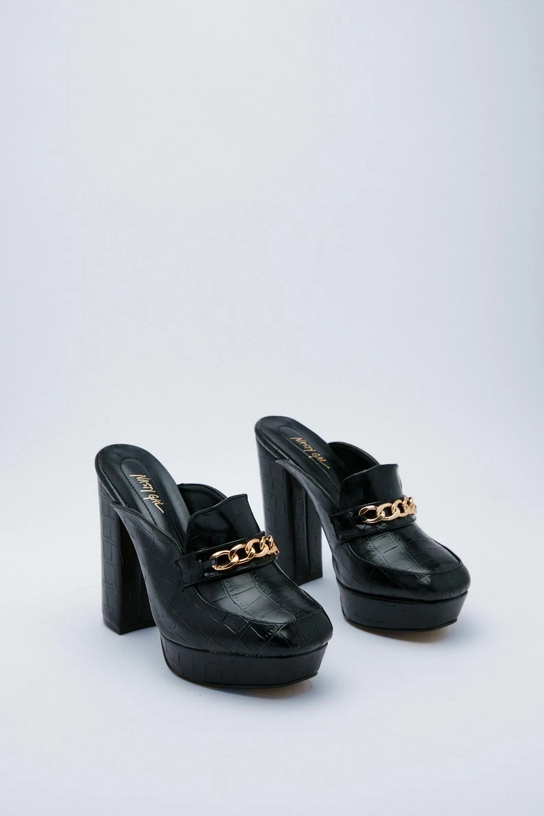 Faux Croc Chain Platform Mules 5 Faux Croc Chain Platform Mules - Image 3