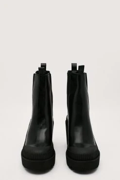Faux Leather Block Heeled Chelsea Boots