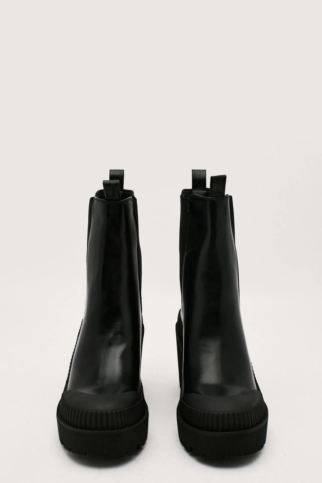 Faux Leather Block Heeled Chelsea Boots