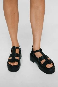 Faux Leather Chunky Fisherman Sandals