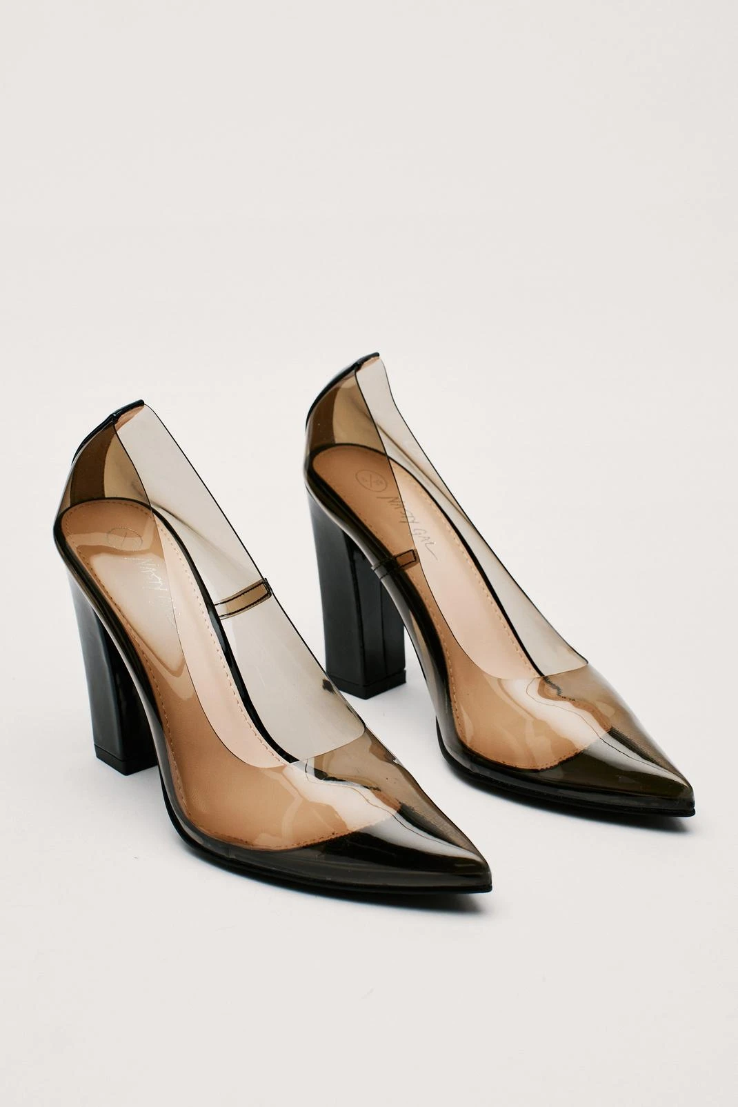 Faux Leather Clear Court Block Heels - Image 2