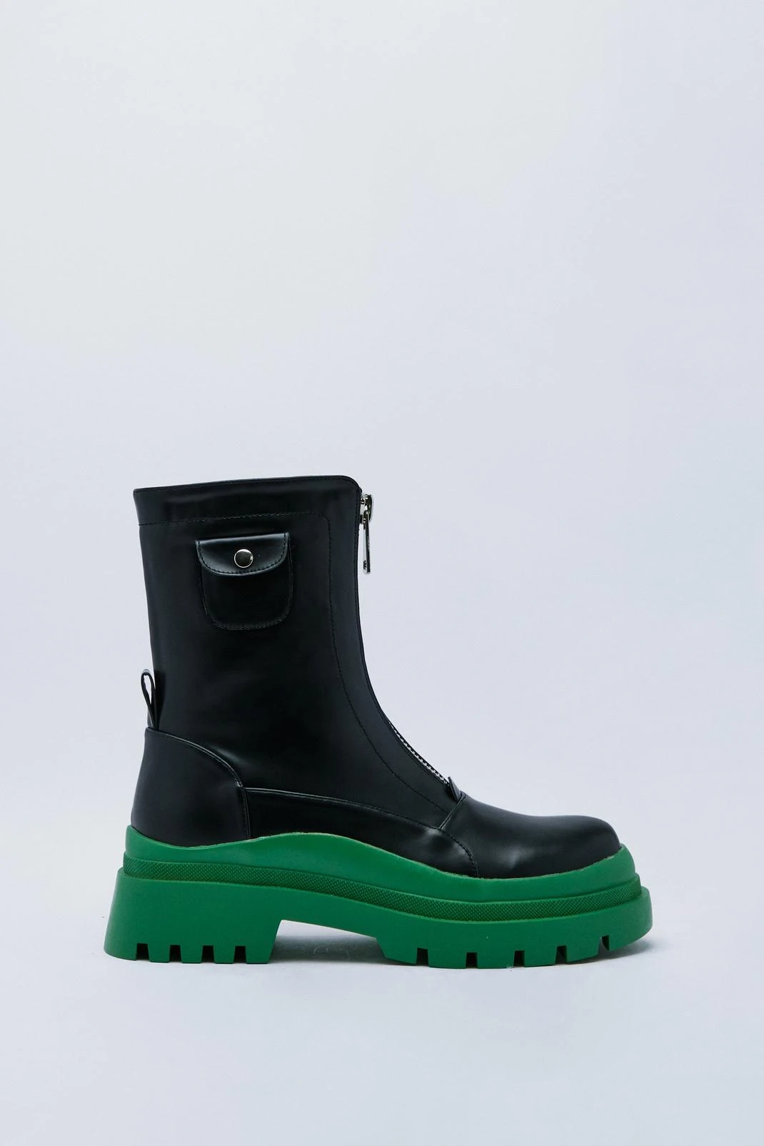 Faux Leather Contrast Zip Up Biker Boots - Image 2
