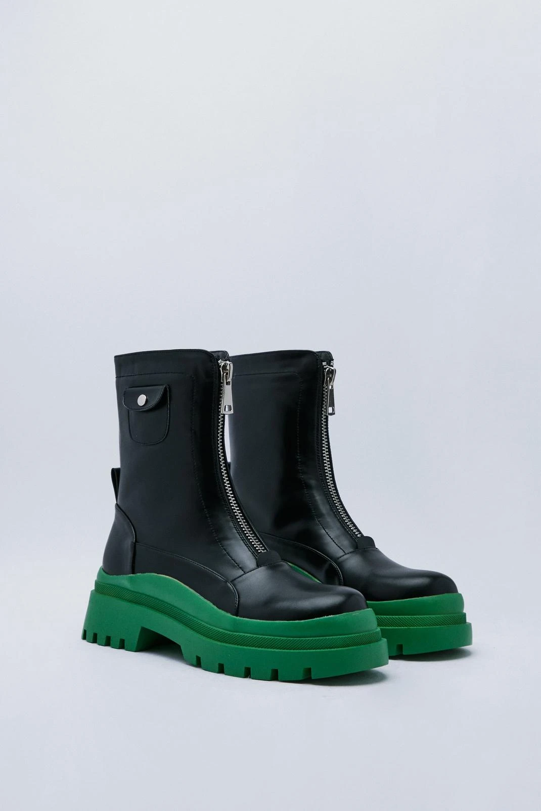 Faux Leather Contrast Zip Up Biker Boots - Image 3