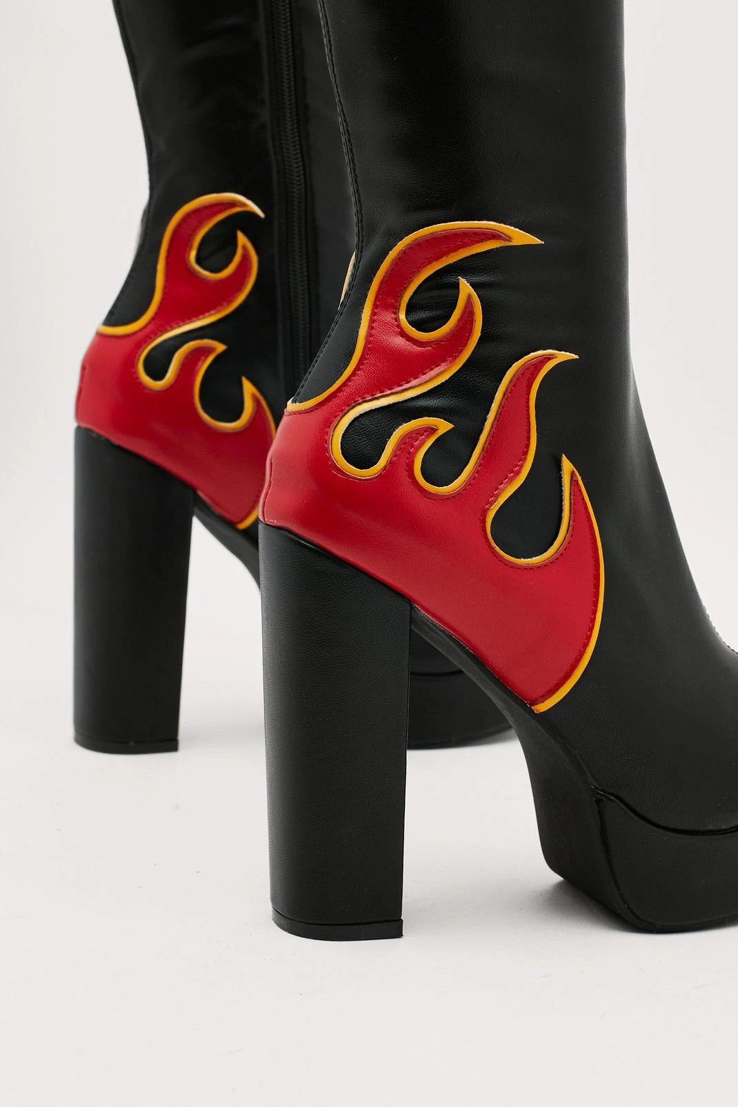 Faux Leather Flame Platform Knee High Boots - Image 3