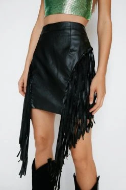 Faux Leather Fringe Detail Mini Skirt