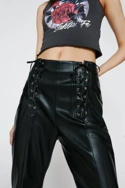 Faux Leather Lace Up Front Flare Pants