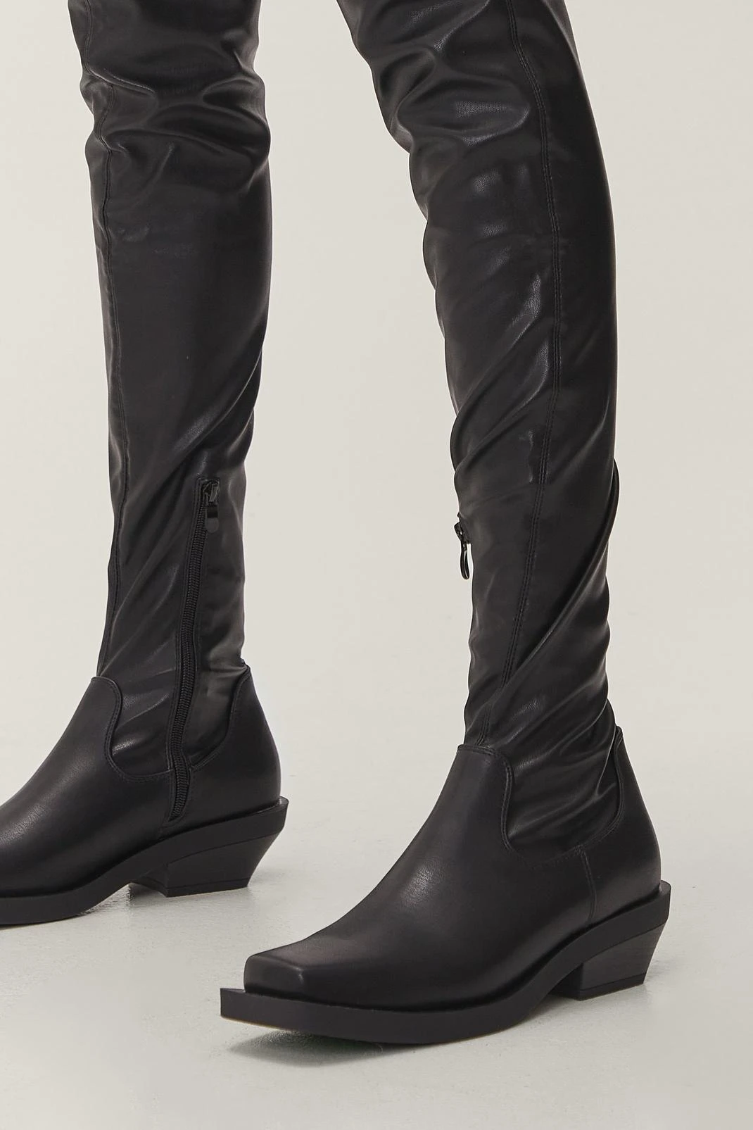 Faux Leather Over The Knee Cuban Heel Boots - Image 2