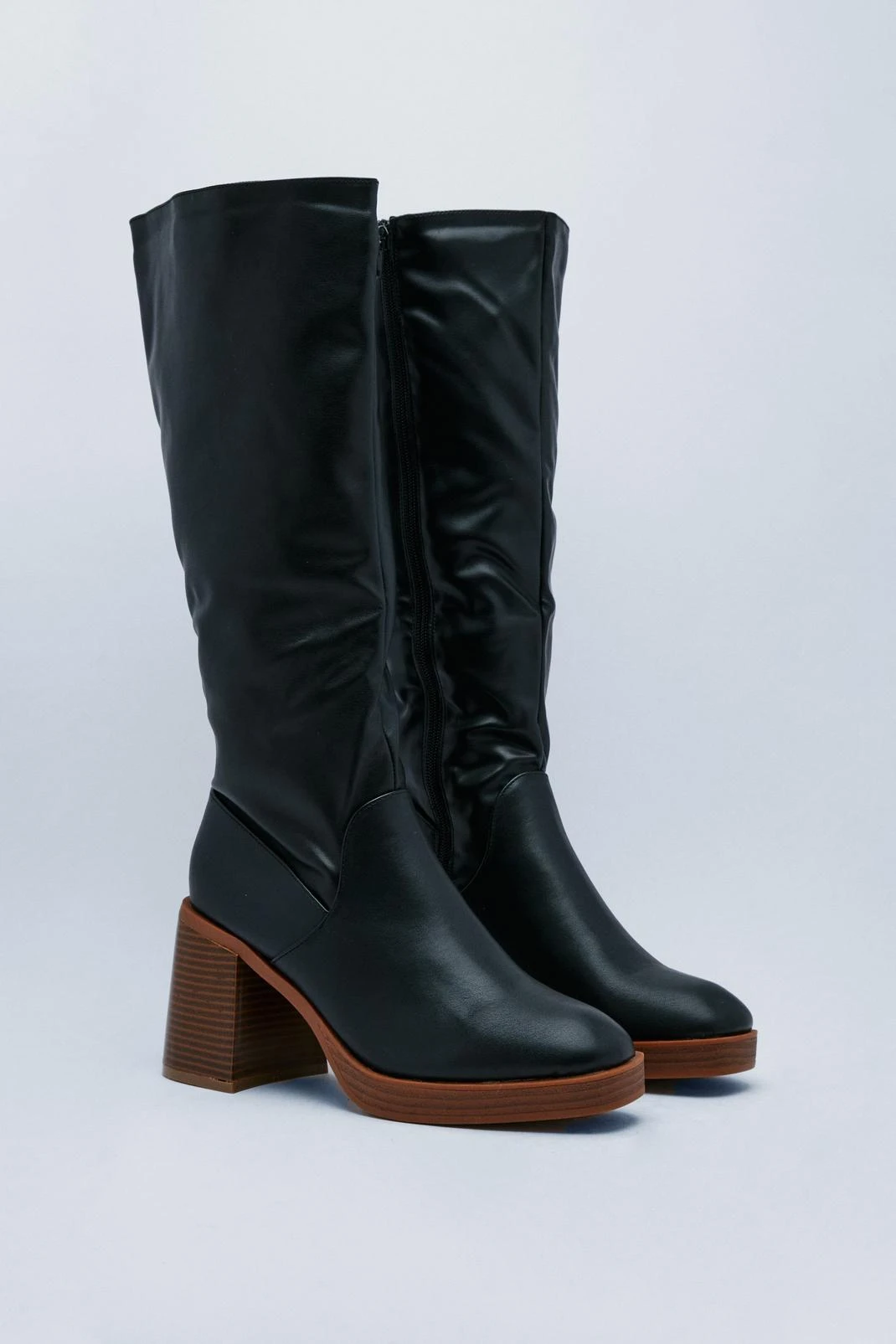 Faux Leather Platform Knee High Boots - Image 3