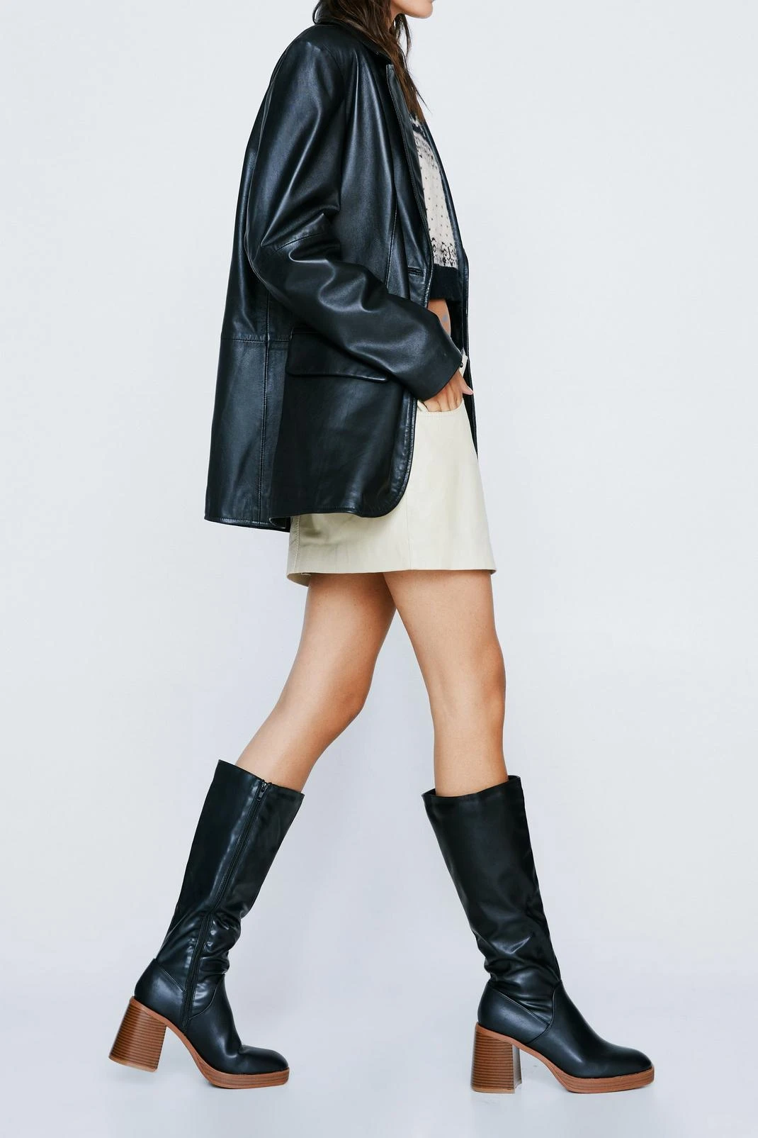 Faux Leather Platform Knee High Boots - Image 4
