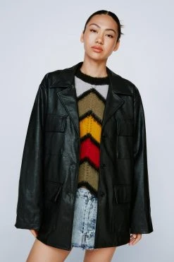 Faux Leather Relaxed Belted Jacket