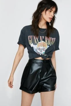 Faux Leather Star Detail Roll Hem Shorts