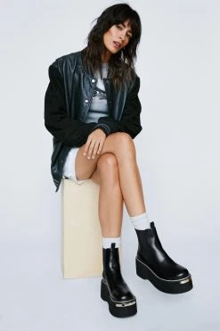 Faux Leather Wedge Chelsea Boots