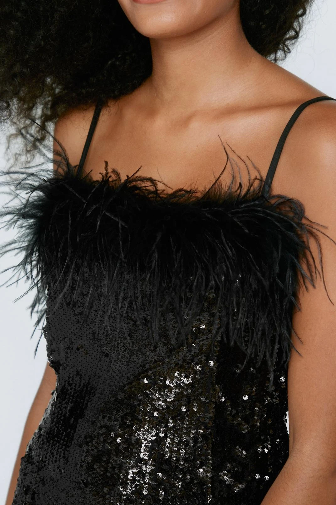 Feather Trim Sequin Bodycon Dress - Image 2