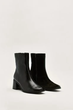 Leather Split Square Toe Ankle Boots