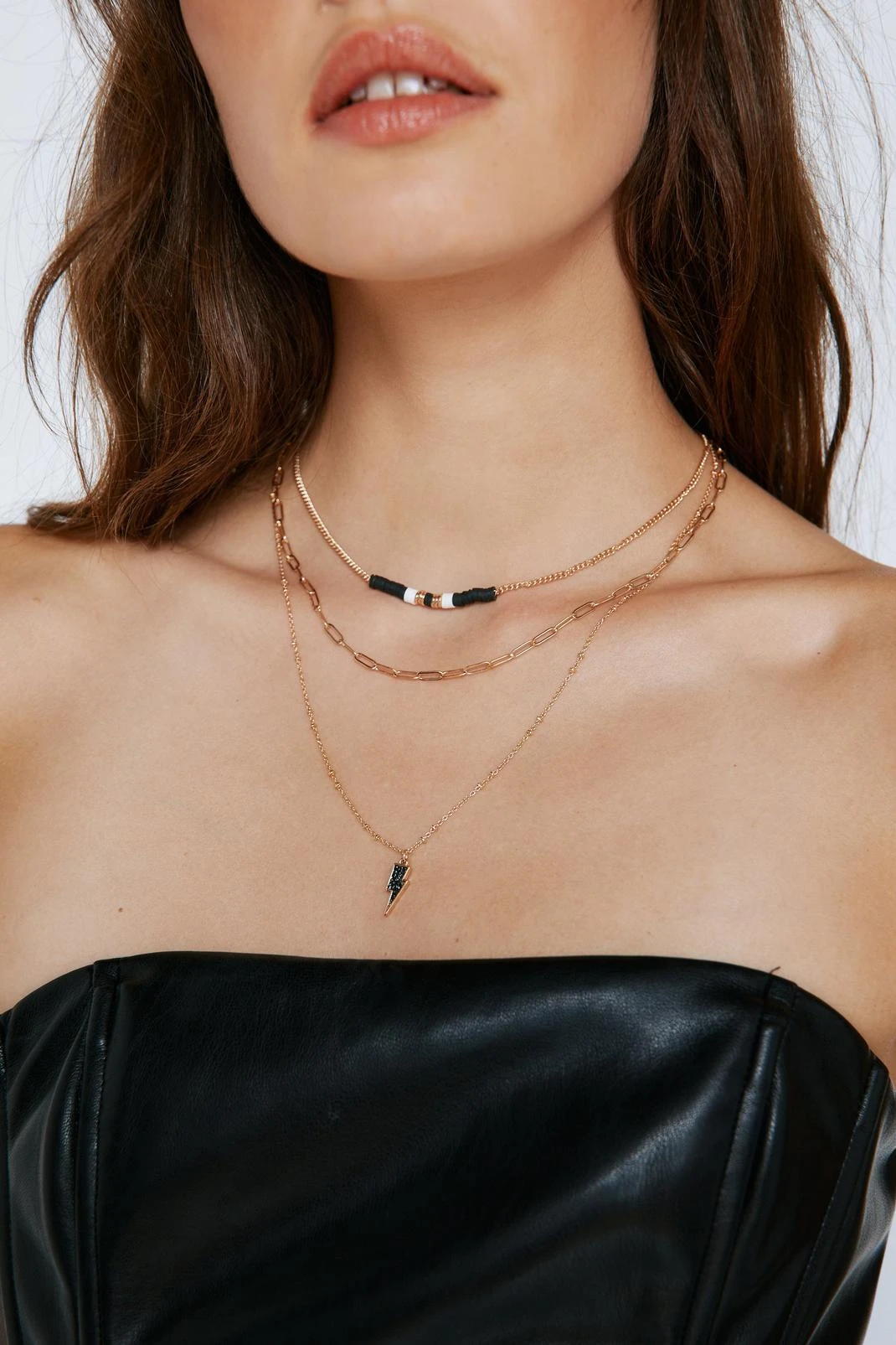 Lightening Bolt Drop Layered Necklace