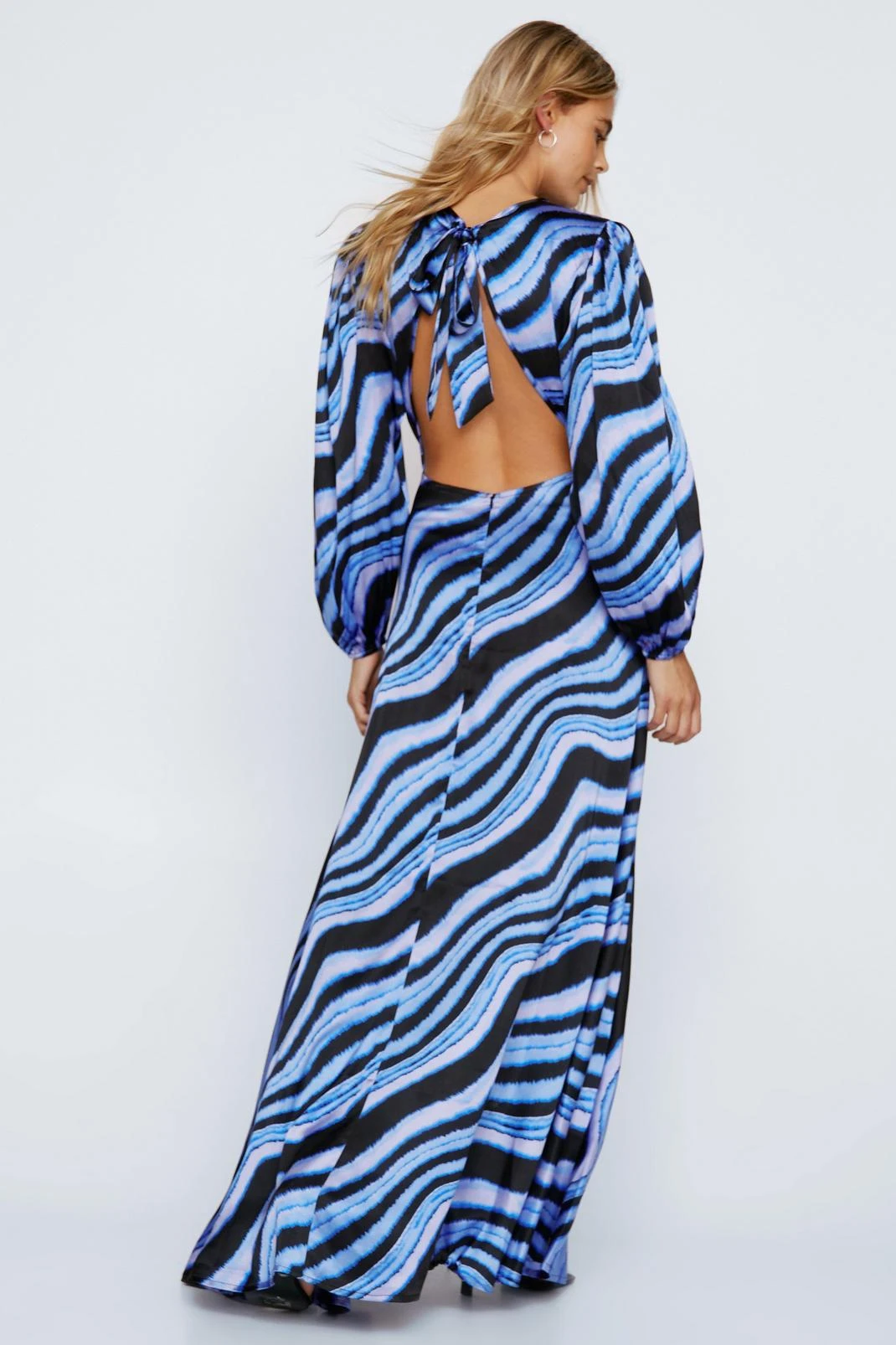 Marble Satin Long Sleeve Open Back Dress 6 Marble Satin Long Sleeve Open Back Dress - Image 4