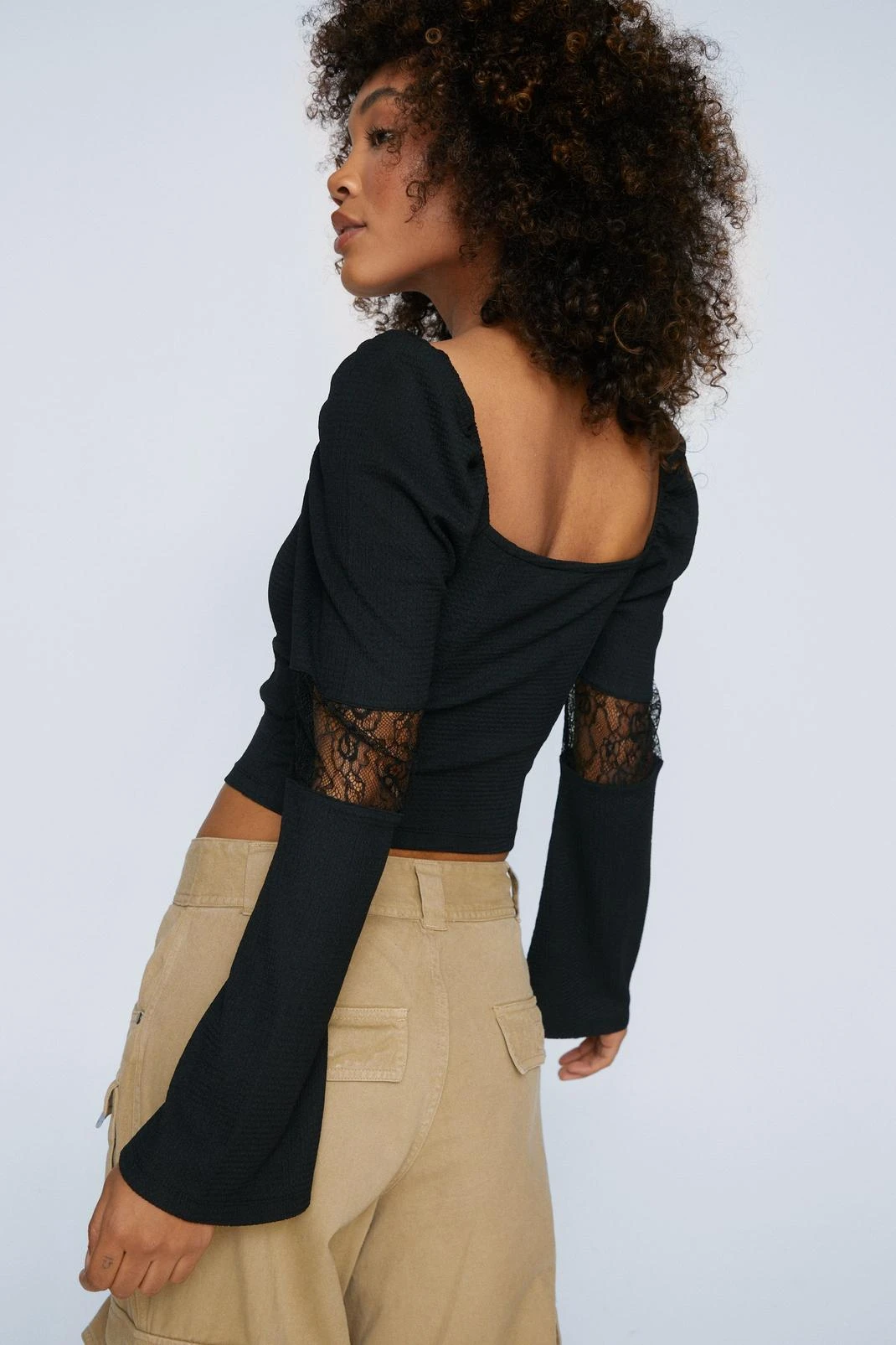 Off The Shoulder Corset Detail Long Sleeved Top - Image 3