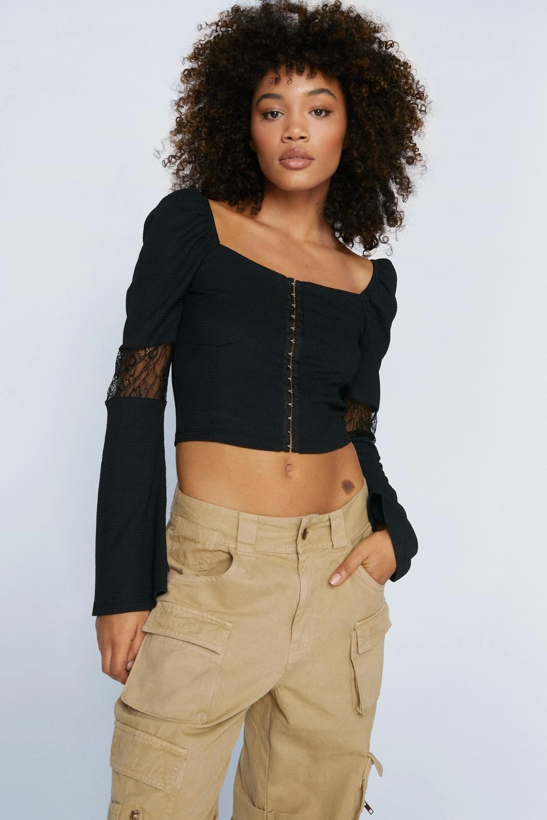 Off The Shoulder Corset Detail Long Sleeved Top - Image 4