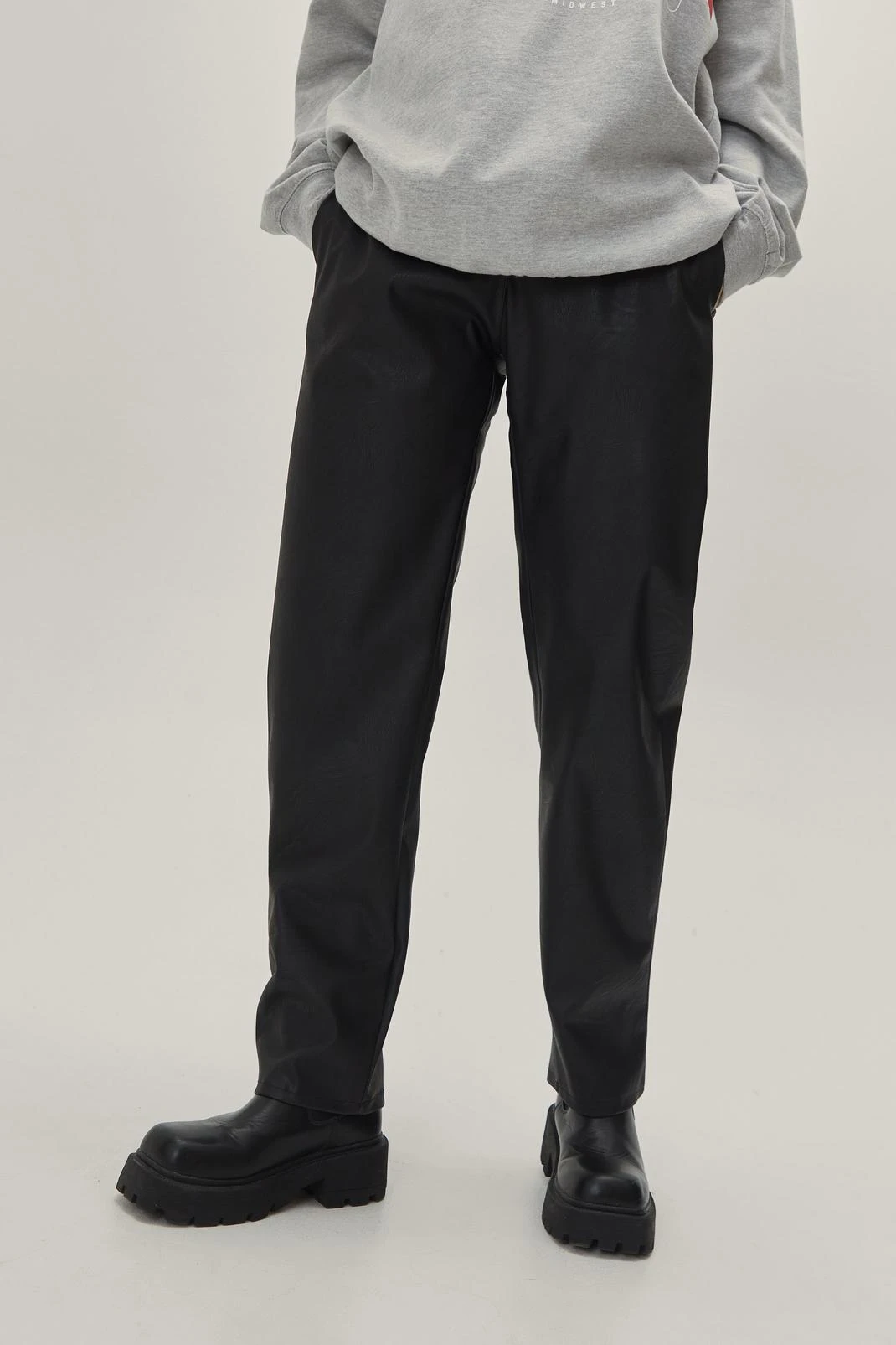 Paperbag Waist Faux Leather Pants