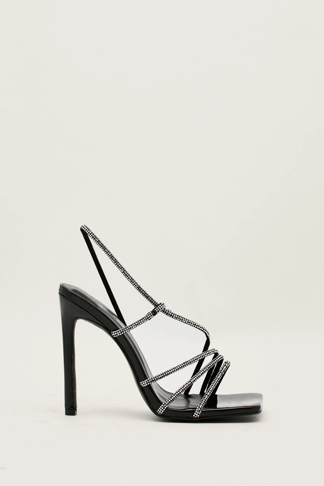 Patent Diamante Strappy Square Toe Heels - Image 2