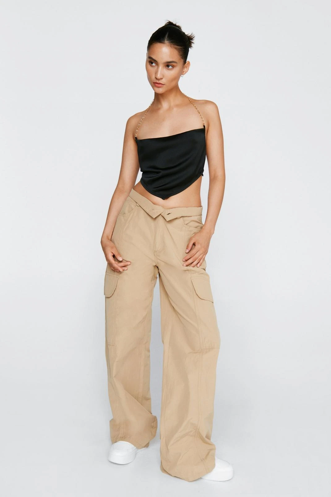 Petite Crinkle Satin Chain Cami Top