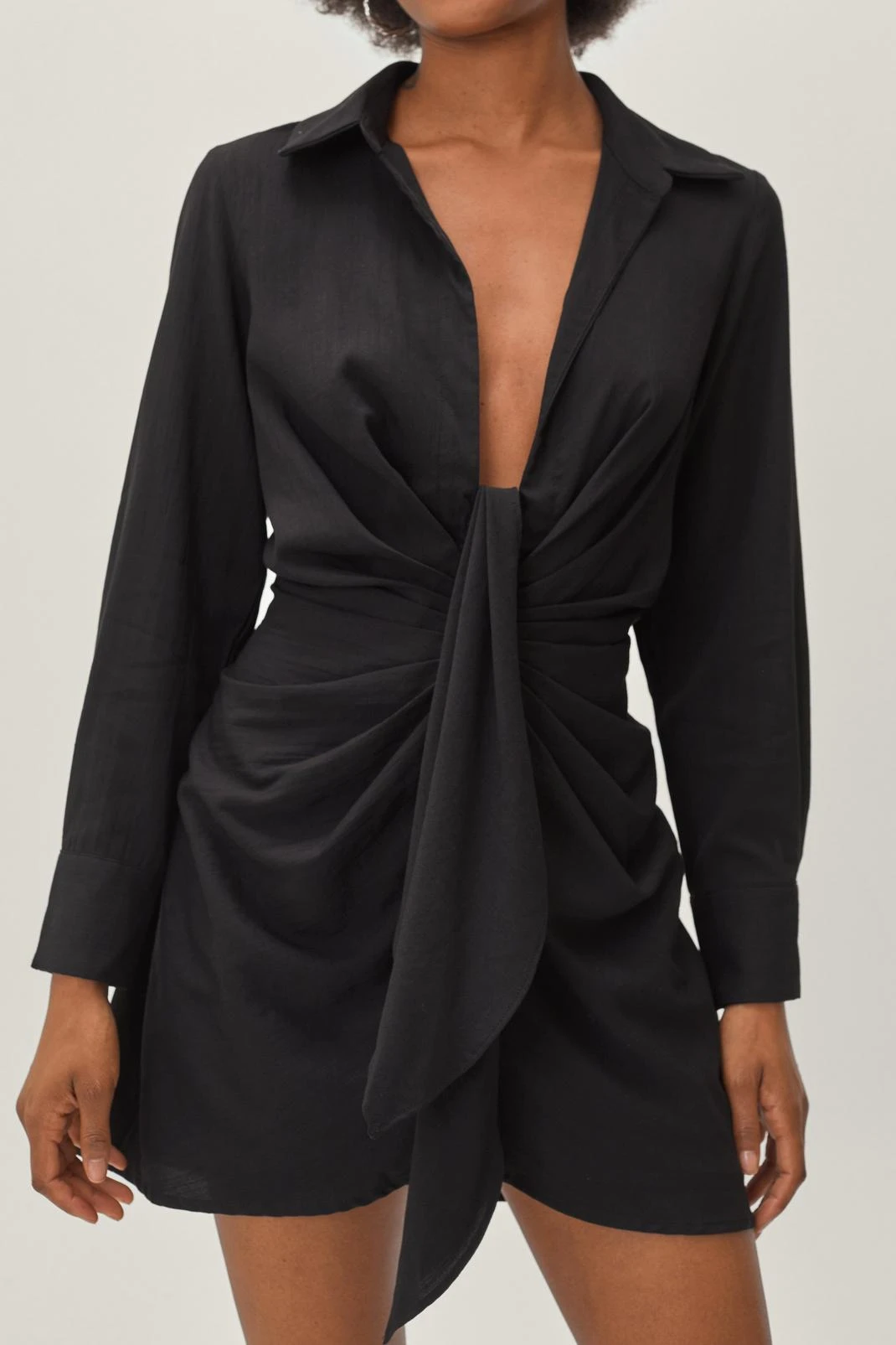 Petite Knot Front V Neck Mini Shirt Dress - Image 7