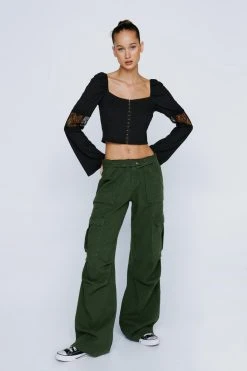 Petite Off The Shoulder Corset Detail Long Sleeved Top