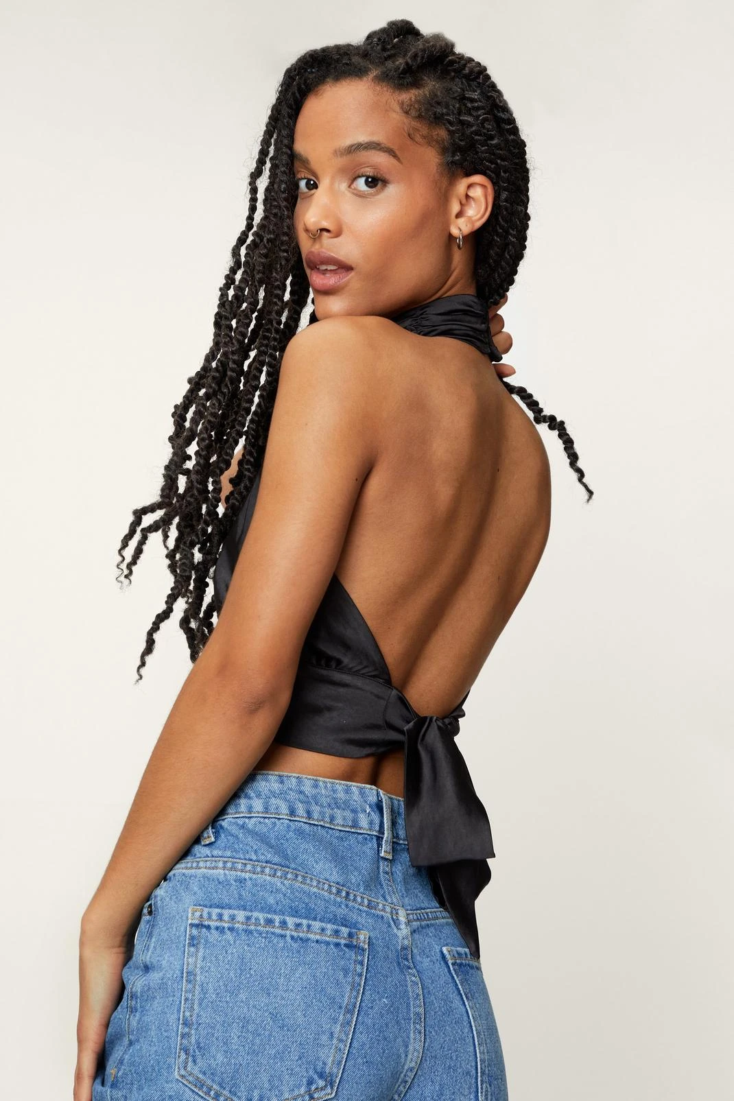 Petite Satin Halter Cropped Cami Top - Image 2