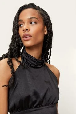 Petite Satin Halter Cropped Cami Top