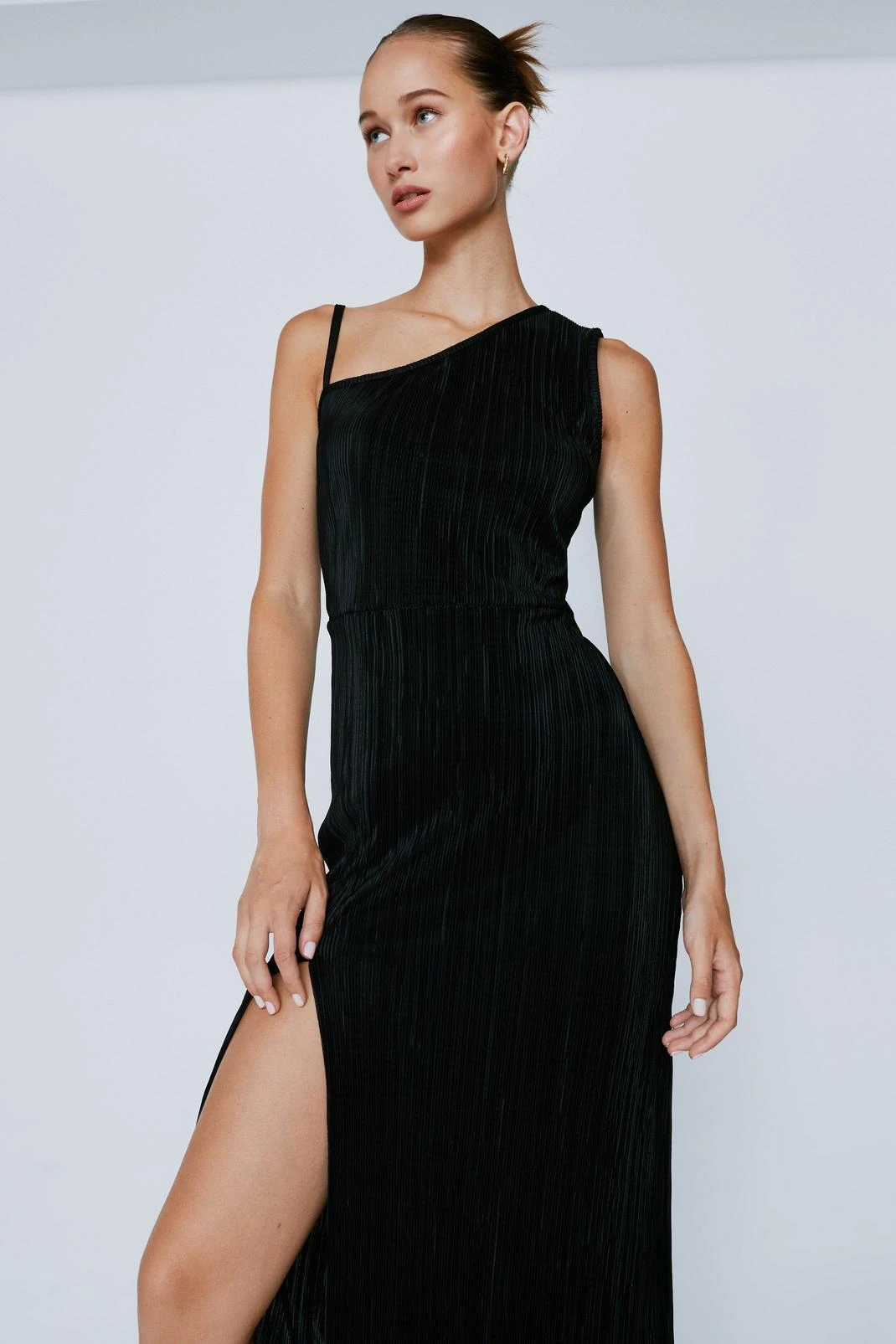 Plisse Side Split Shoulder Detail Maxi Dress - Image 2