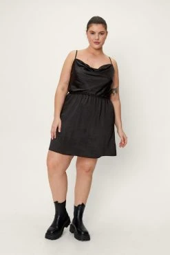 Plus Size Cowl Neck Satin Mini Dress