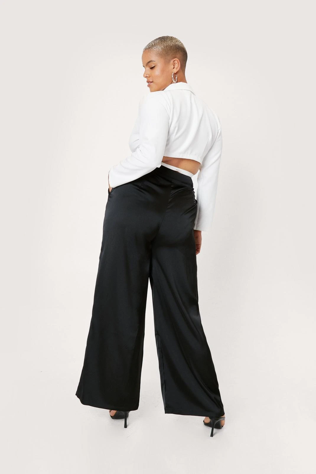 Plus Size Pleat Front Satin Wide Leg Pants - Image 3