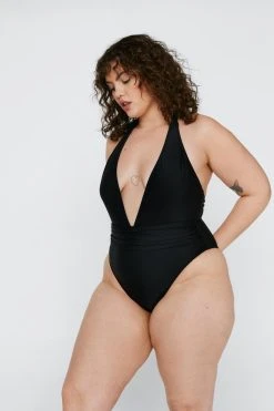 Plus Size Recycled Ruched Strap Plunge Swimsuit