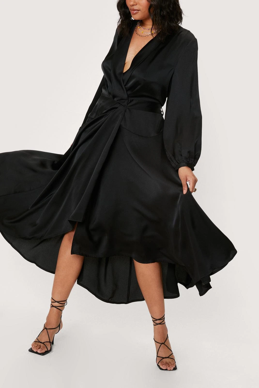 Plus Size Satin Wrap Midi Dress - Image 4