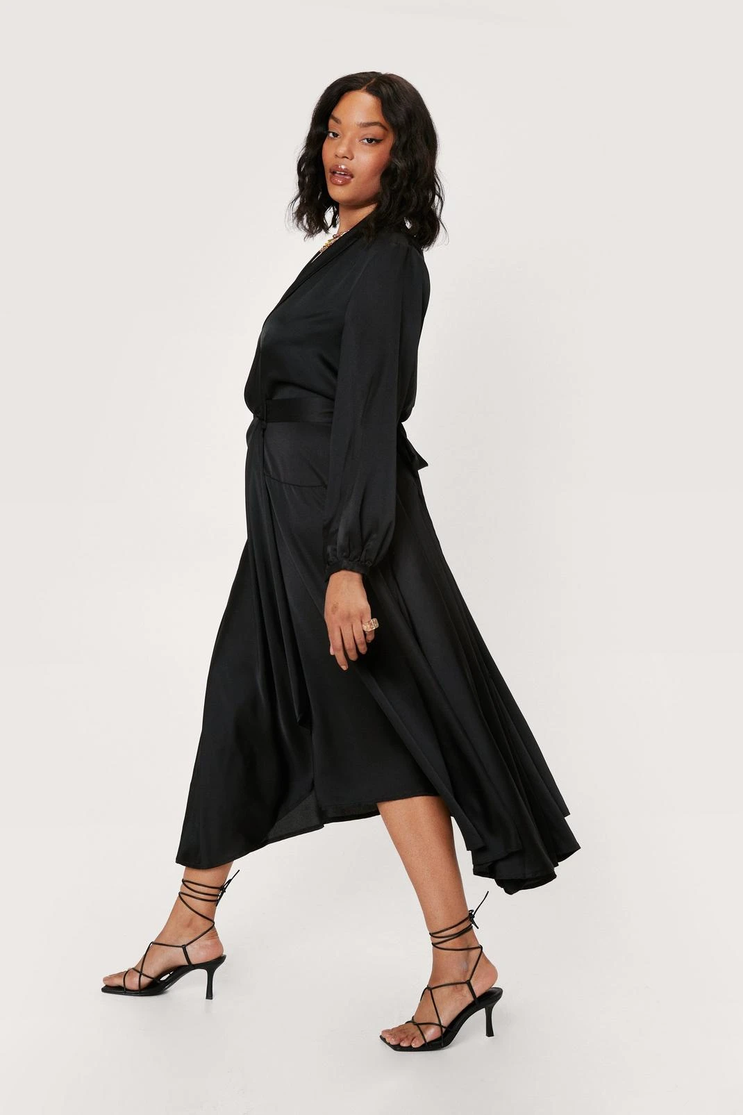 Plus Size Satin Wrap Midi Dress - Image 5